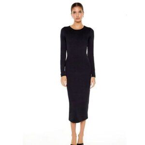 Zara Black Bodycon Knit Long Sleeve Sweater Midi Dress Women's Size Medium